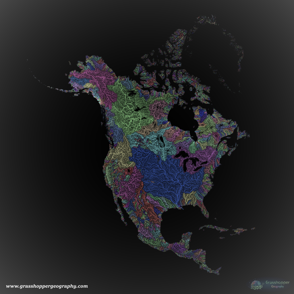 Une carte de Grasshopper Geography des bassins versants, crée par Robert Szucs
